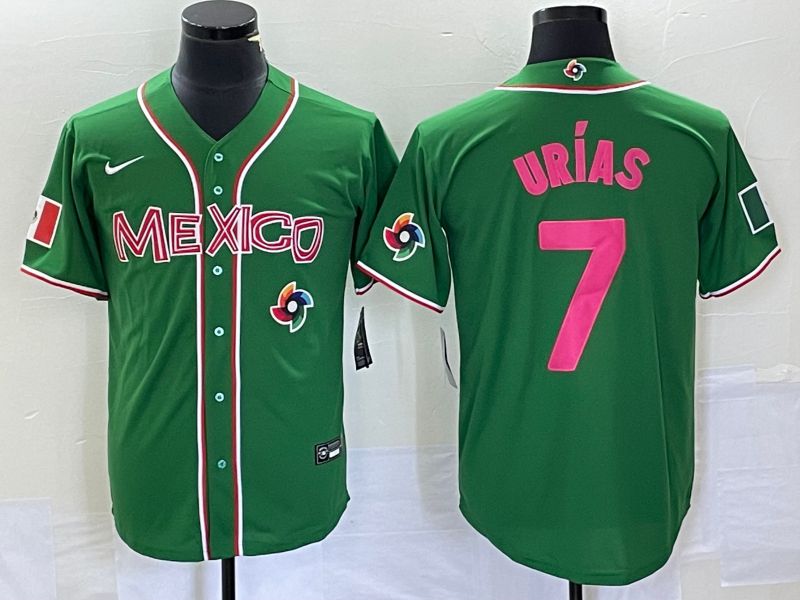 Men 2023 World Cub Mexico #7 Urias Green pink Nike MLB Jersey15